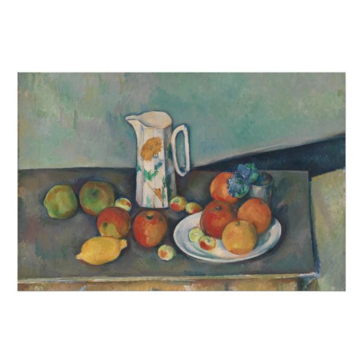 Impression Photo Nature morte, Pot à lait et fruits sur une table, (Devant)