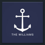 Impression Photo Nautical White Anchor and Custom Nom on Navy Blue<br><div class="desc">Papier photo minimaliste moderne avec ancre blanche avec nom personnalisé en blanc moderne sans serif style de police sur arrière - plan bleu marine. Parfait comme décor de maison de plage, cadeau de ménage et plus encore.</div>