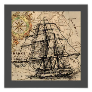Impression Photo Navire Ancien et Carte