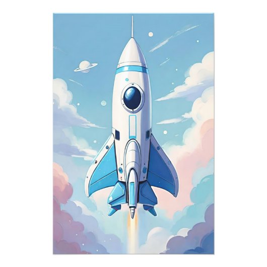 Impression Photo Navire spatial volant dans le ciel (Devant)