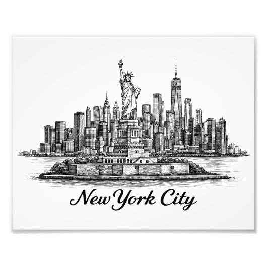 Impression Photo New York City Skyline Line Art Illustration (Devant)