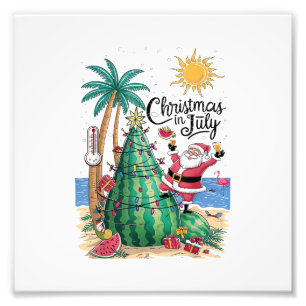 Impression Photo Noël en Juillet Pastèque Arbre de Noël Santa Plage