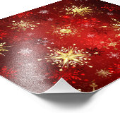 Impression Photo Noël Golden Snowflakes sur Arrière - plan rouge (Coin)