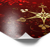Impression Photo Noël Golden Snowflakes sur Arrière - plan rouge (Coin)