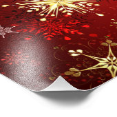 Impression Photo Noël Golden Snowflakes sur Arrière - plan rouge (Coin)