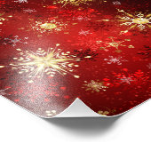 Impression Photo Noël Golden Snowflakes sur Arrière - plan rouge (Coin)