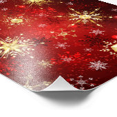 Impression Photo Noël Golden Snowflakes sur Arrière - plan rouge (Coin)