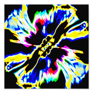 Impression Photo Noir, Rouge, Jaune, Design de fleurs d'espace bleu