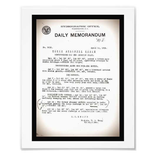 Impression Photo Note de service du Bureau Hydrographique Catastrop (Devant)