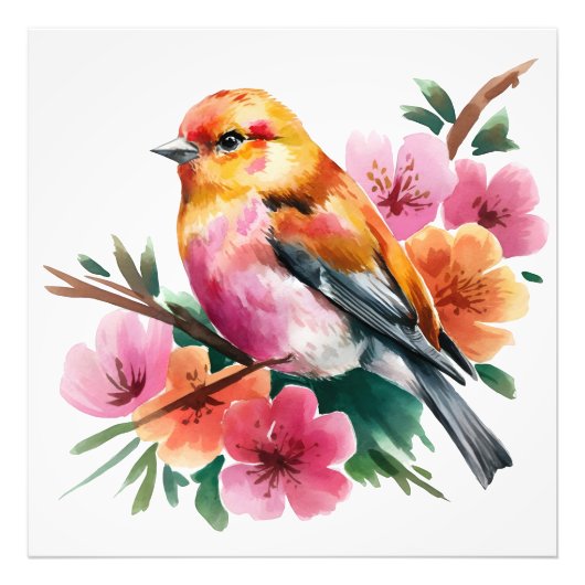 Impression Photo Oiseau à Fleur Rose (Devant)