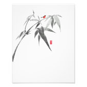 Impression Photo Oiseau zen sur bambou - Peinture murale minimalist (Devant)