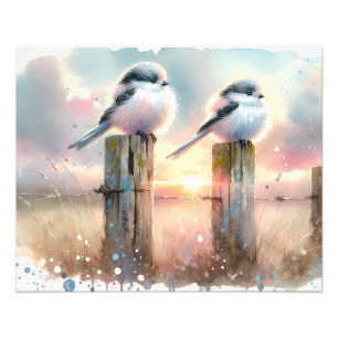 Impression Photo Oiseaux à l'aquarelle pastel sur une clôture au co
