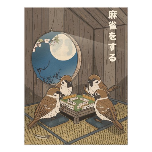 Impression Photo Oiseaux Mahjong jouant au jeu (Devant)