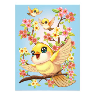 Impression Photo Oiseaux mignons et heureux parmi les fleurs du pri