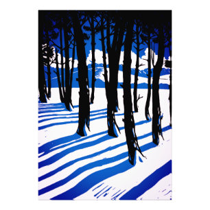 Impression Photo Ombres de forêt hivernale – Nature minimale bleue