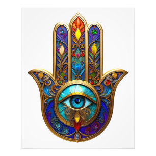 Impression Photo Or Hamsa Coloré Turquoise Saphir Troisième Œil 