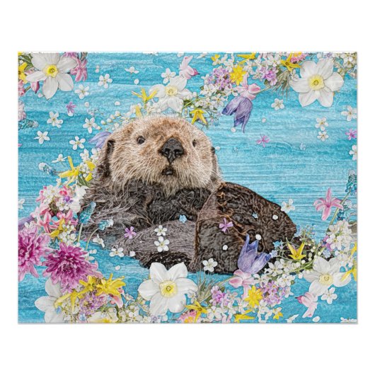 Impression Photo Otter Nager dans les fleurs (Devant)