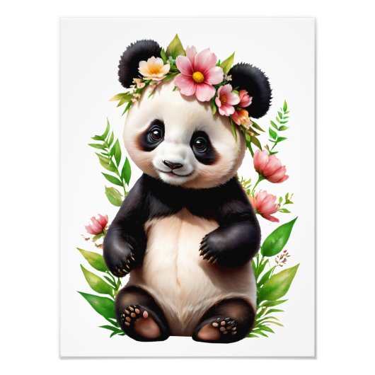 Impression Photo Ours De Panda Transparent Avec Fleurs (Devant)