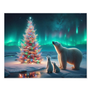 Impression Photo Ours Polaire Maman Cubs Arbre de Noël Aurora Borea