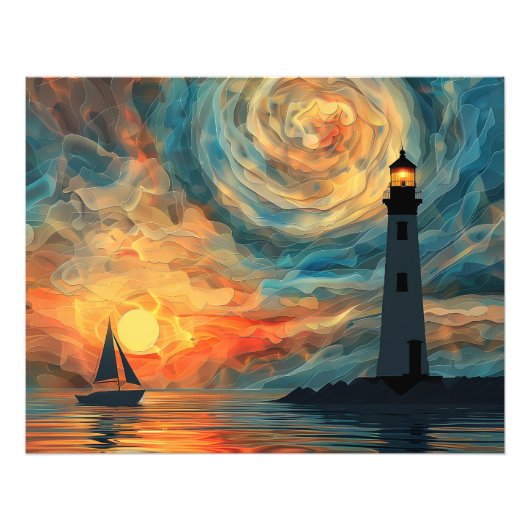 Impression Photo Paint Paint Sunset Lighthouse (Devant)