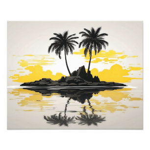 Impression Photo Palmiers sur une île isolée au coucher du soleil