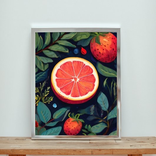 Impression Photo Pamplemousse d'aquarelle avec fraises