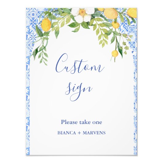 Impression Photo Panneau Boho Blue tile et Lemon mariage Arche (Devant)