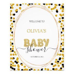Impression Photo Panneau d'accueil baby shower points noir et or