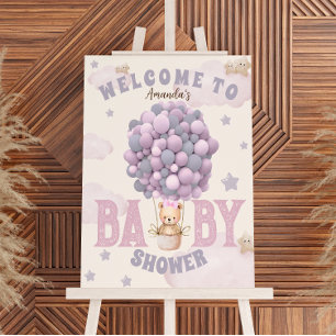 Impression Photo Panneau de Bienvenue Fille Ballons Ours Rose Fête