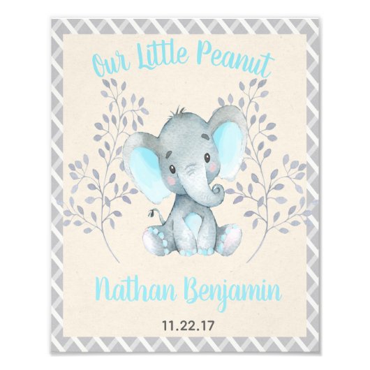 Impression Photo Panneau de nurserie pour bébé garçon éléphant (Devant)