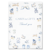 Impression Photo Panneau de table Toile De Jouy Baby Shower Bleu à (Devant)