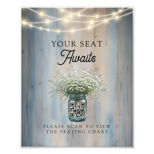 Impression Photo Panneau du Mariage du code QR du pays rustique (Devant)