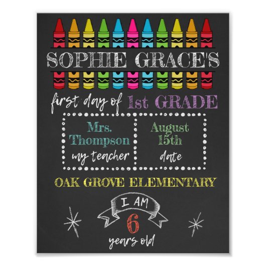 Impression Photo Panneau du premier jour de l'école sur mesure, Ret (Devant)