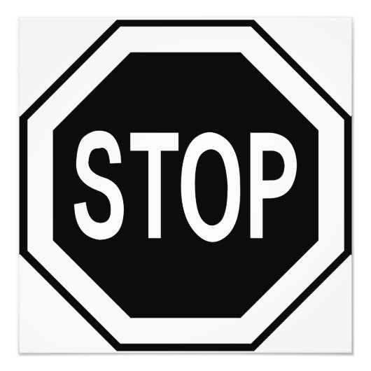 Impression Photo Panneau Stop Symbole - Noir sur Blanc (Devant)