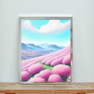 Impression Photo Panorama majestueux de Fleurs et Montagnes Roses