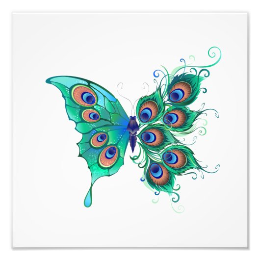 Impression Photo Papillon aux plumes de paon vert (Devant)
