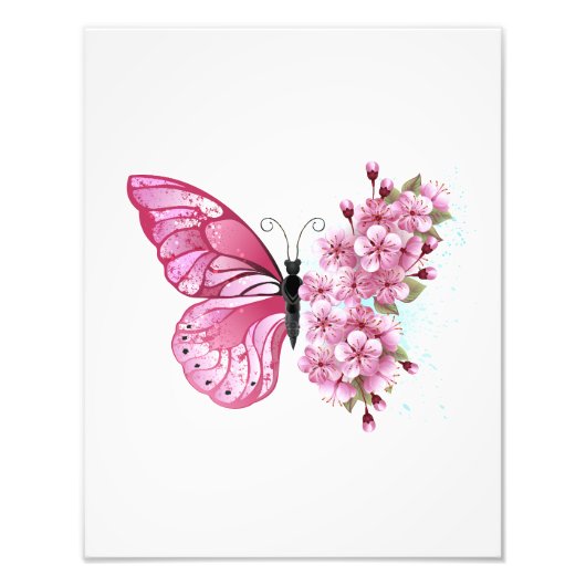Impression Photo Papillon de fleurs avec Sakura rose (Devant)