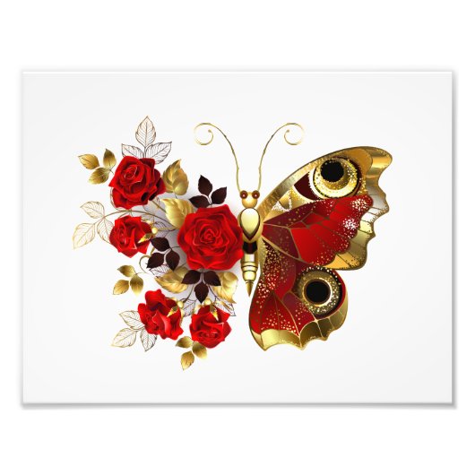 Impression Photo Papillon de fleurs rouges aux roses rouges (Devant)