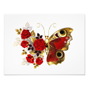 Impression Photo Papillon de fleurs rouges aux roses rouges