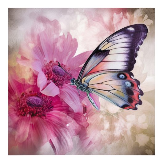 Impression Photo Papillon Dreamy aux fleurs roses (Devant)