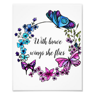 Impression Photo Papillon et fleurs Guillemets ou nom personnalisés