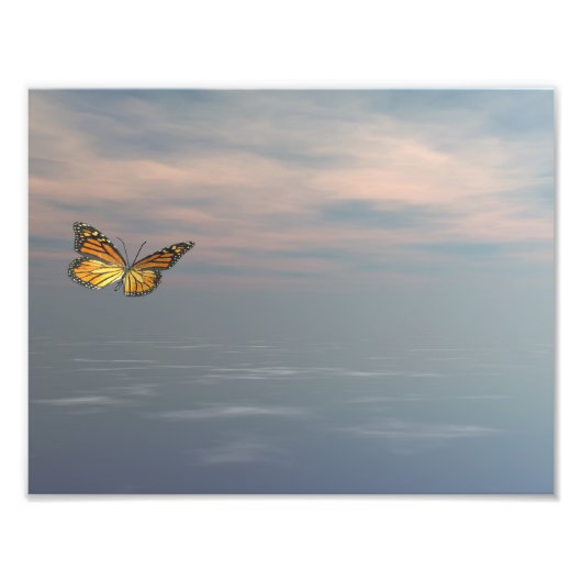 Impression Photo Papillon monarque volant sur l'océan (Devant)