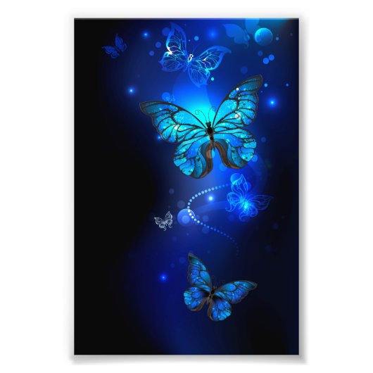 Impression Photo Papillon Morpho sur fond sombre (Devant)