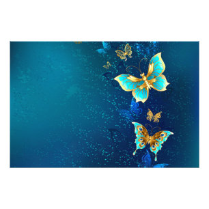 Impression Photo Papillons d'or sur un Arrière - plan bleu