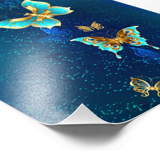Impression Photo Papillons d'or sur un Arrière - plan bleu (Coin)