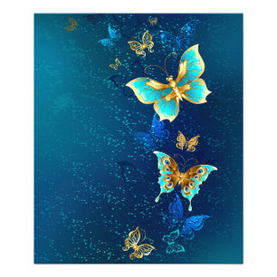 Impression Photo Papillons d'or sur un Arrière - plan bleu