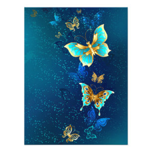 Impression Photo Papillons d'or sur un Arrière - plan bleu