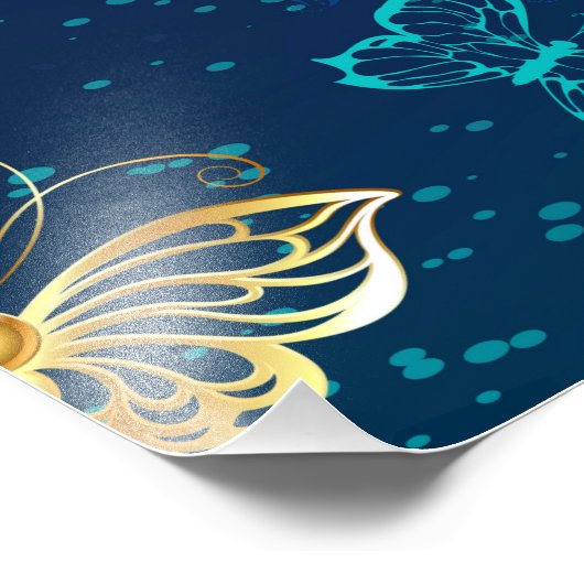 Impression Photo Papillons d'or sur un Arrière - plan bleu (Coin)