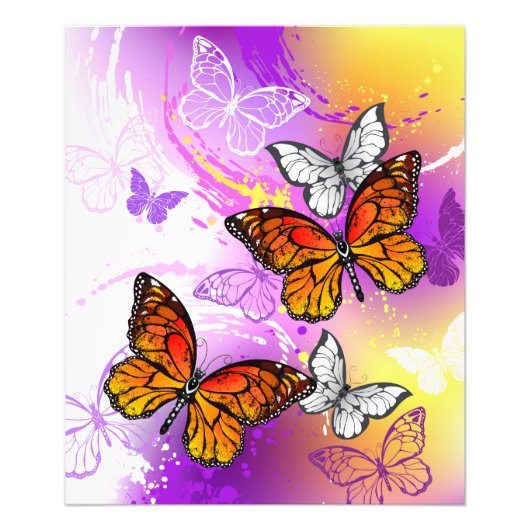Impression Photo Papillons monarques sur fond violet (Devant)