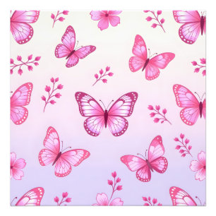 Impression Photo Papillons roses et motif de fleurs